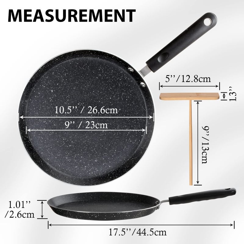 Buecmue 10.5 Inch Nonstick Crepe Pan with Spreader  Granite Coating Skillet Pan for Roti Egg Omelet Tortilla Tawa Dosa  Flat Frying Pan  Induction Compatible PFOA & PTFEs Free - Image 4